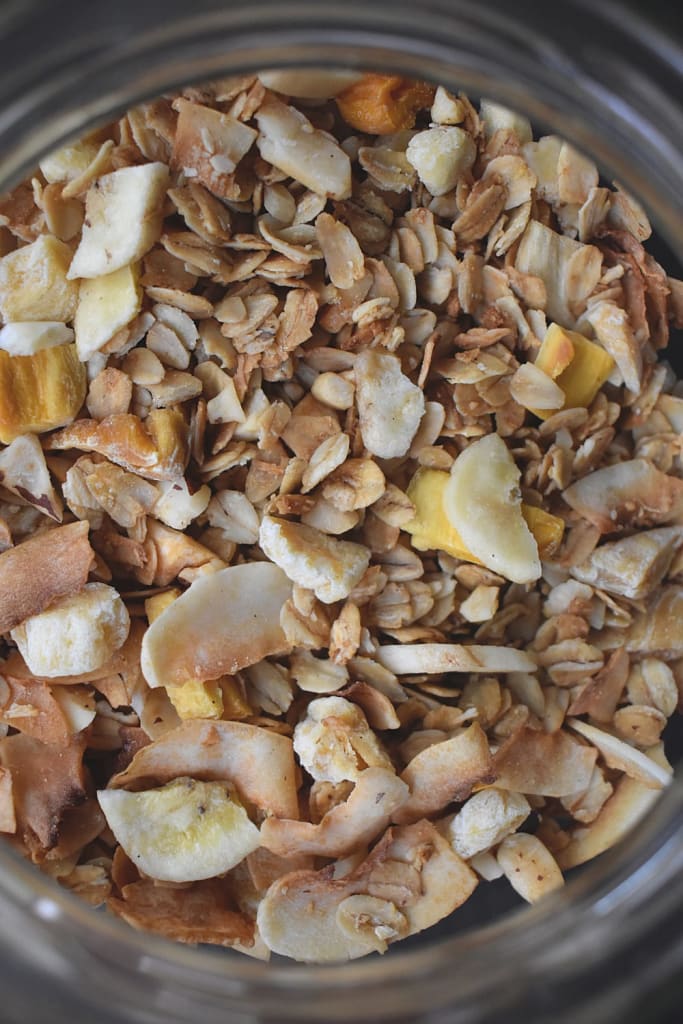 Tropical Granola in a glass jar